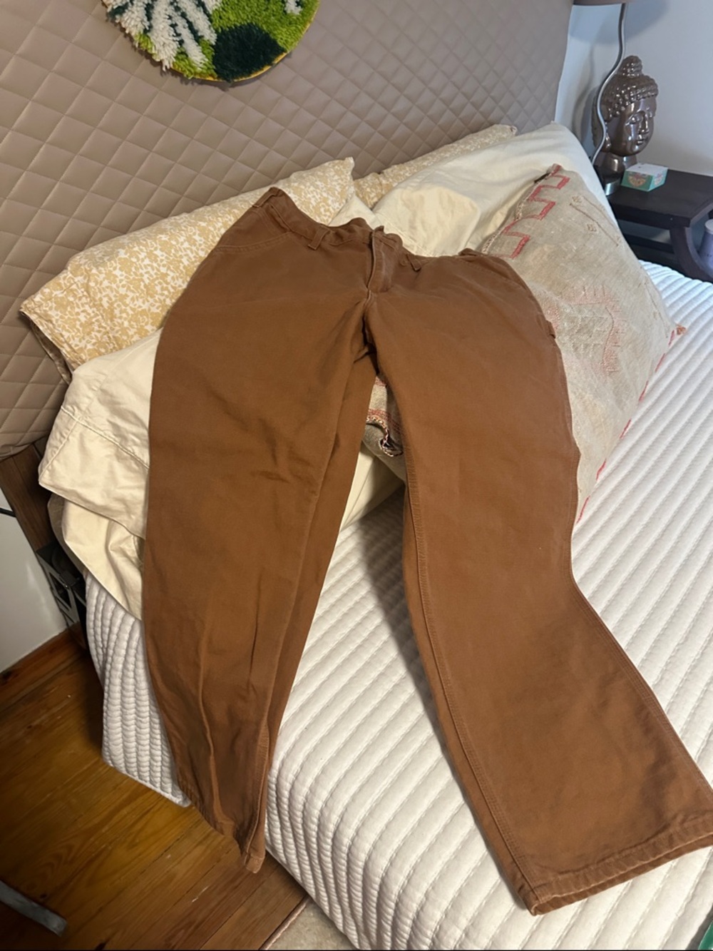 Brown Straight-Leg Cotton Pants